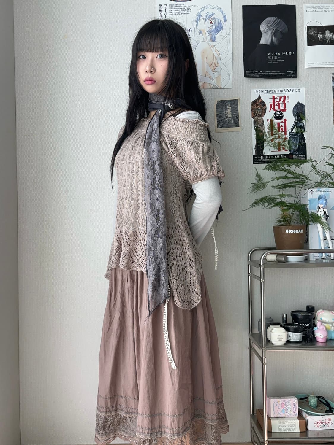 모리 모카 레이스 디테일 롱스커트 상품이미지2