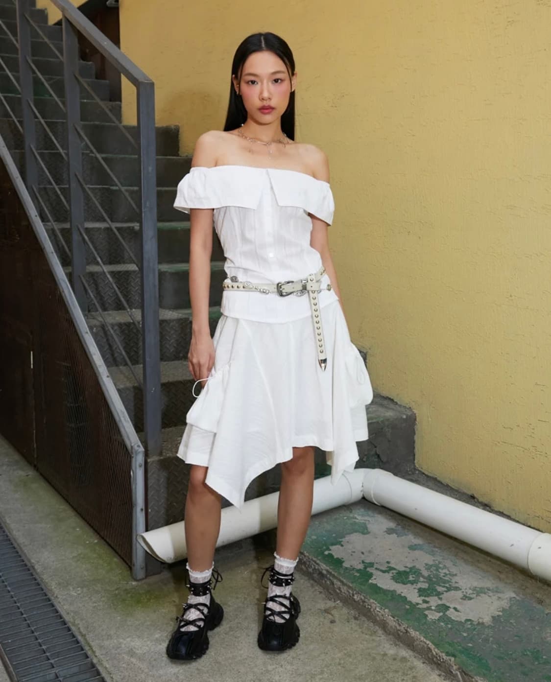 라라폭스 언밸런스 플레어 스트링 포켓 스커트 아이보리 치마 미디스커트 상품이미지7