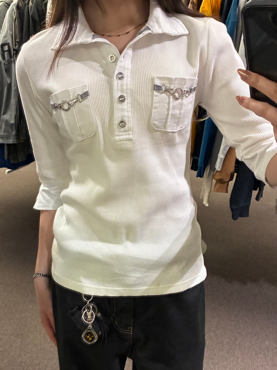 M)Japanese vintage 여성 포켓 카라 반팔 상품이미지2