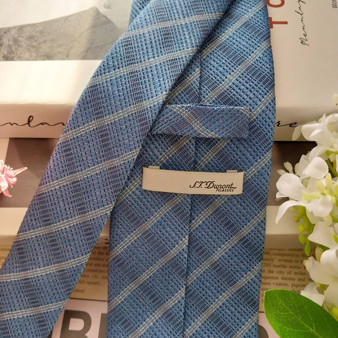 에스 티 듀퐁 실크 블루 체크 텍스처 넥타이 8cm A+등급 K1551
 상품이미지7