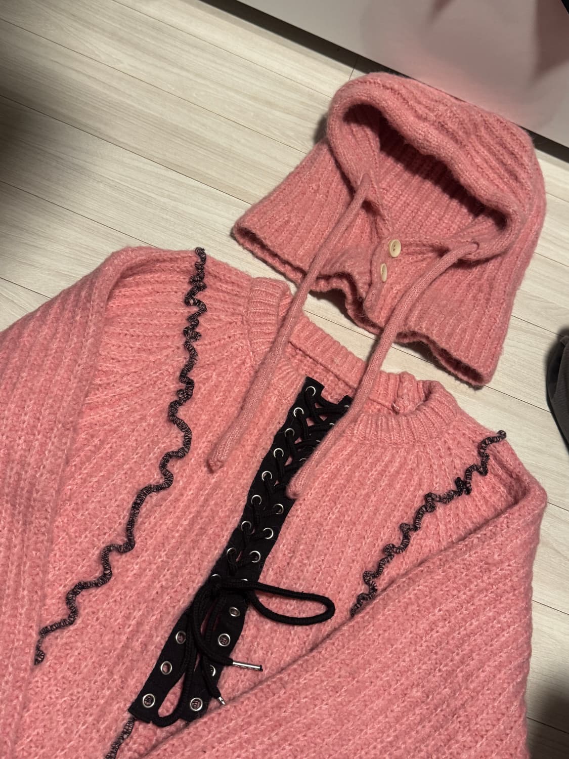 더미스테리어스호텔 빈티지 핑크 니트세트 바라클라바세트 상품이미지1