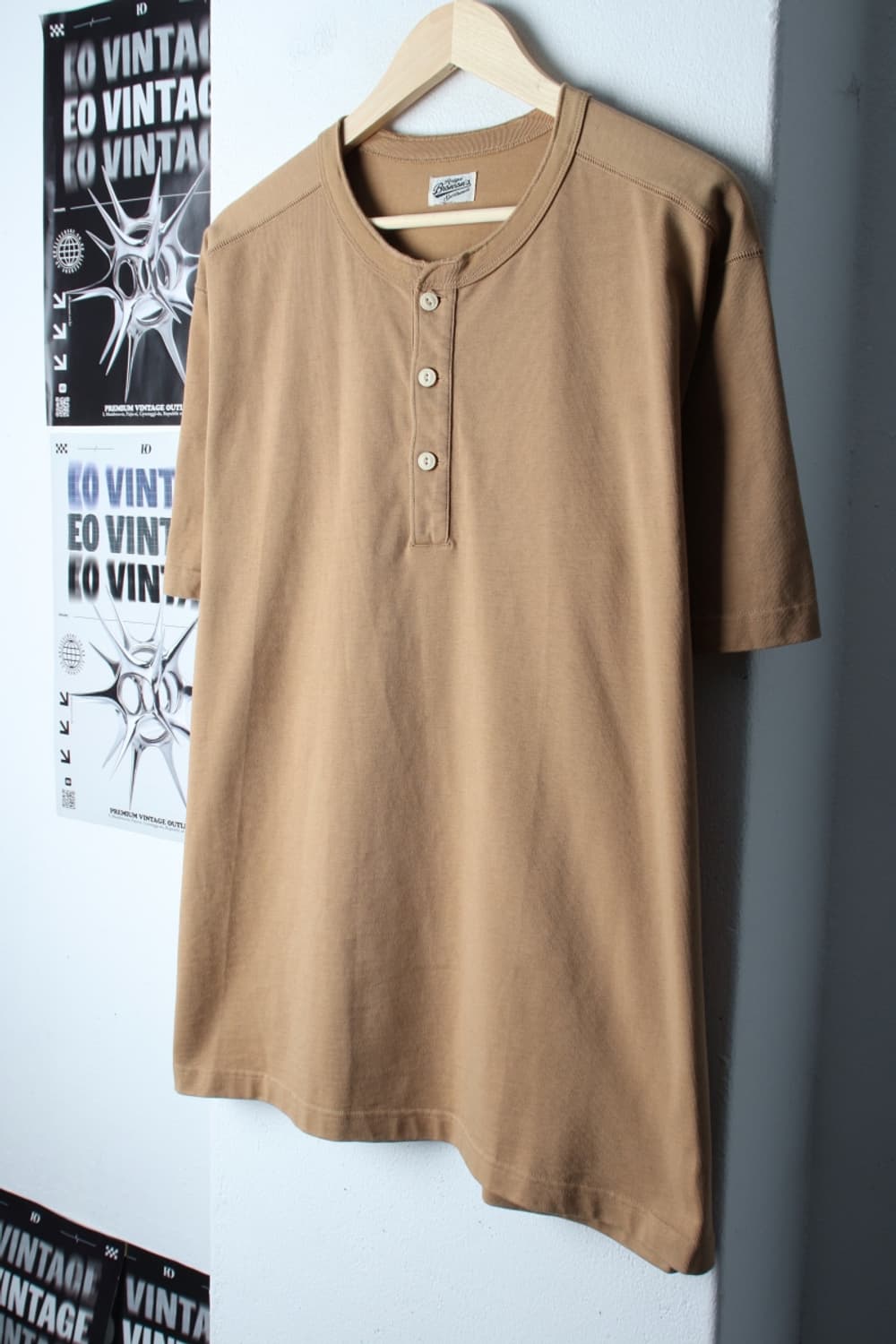 (XL-2XL) 브론슨 반팔 티셔츠 헨리넥 베이지 아메카지-H31076 상품이미지1