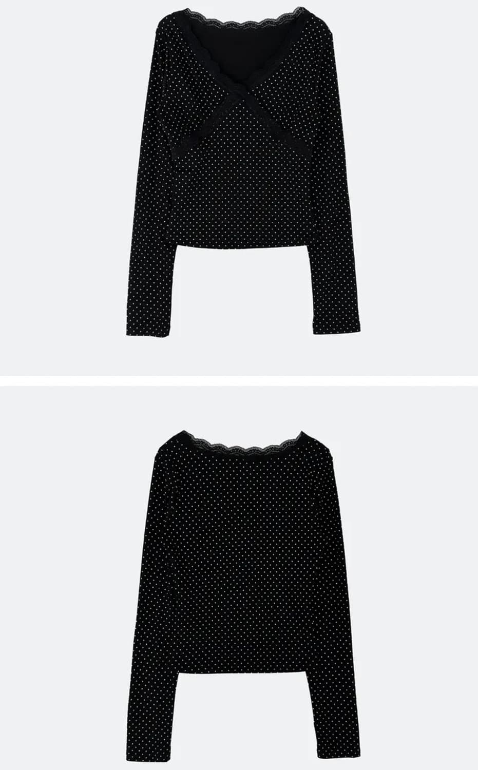도트 레이스 브이넥 티셔츠 긴팔 상품이미지2
