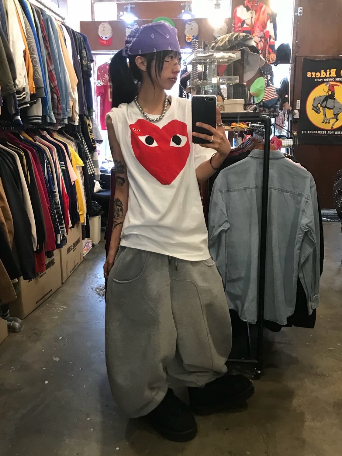  꼼데가르송 더블 하트 프린팅 티셔츠  상품이미지5