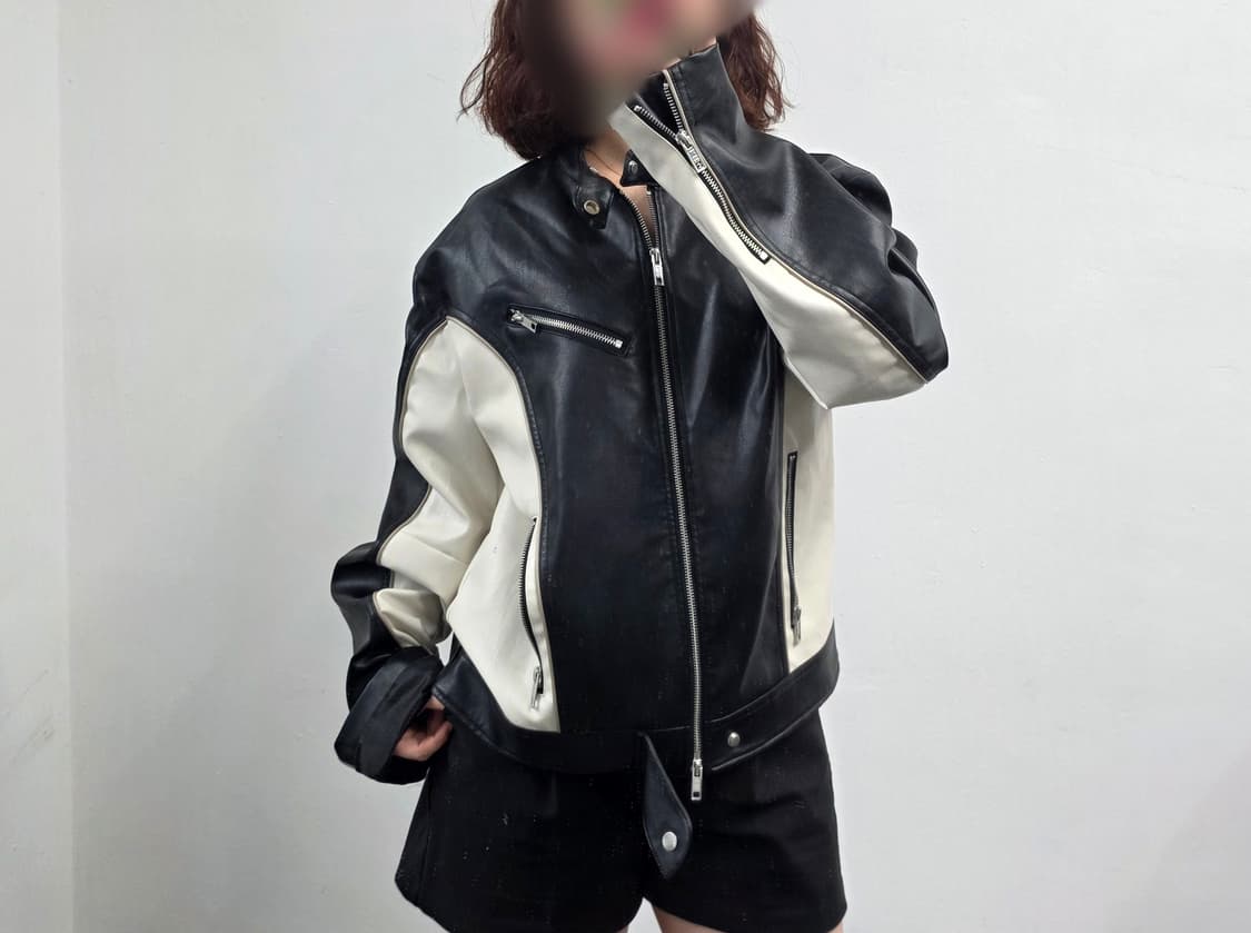 [프립]키뮤어 유니크 배색 레더 라이더 재킷 상품이미지2