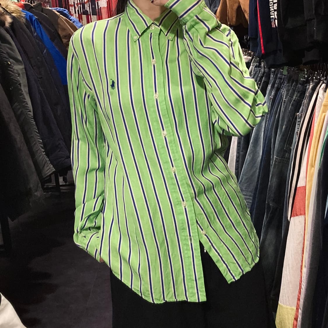 [IM]폴로 랄프로렌 버티컬 스트라이프 라임그린 셔츠 상품이미지2
