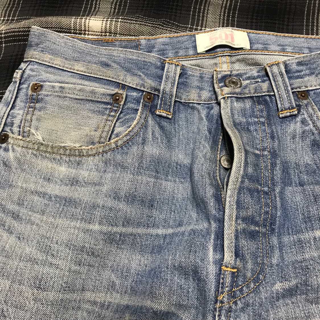 레어 90s 일본판 리바이스 501 버튼 플라이 스트레이트진 연청 상품이미지5
