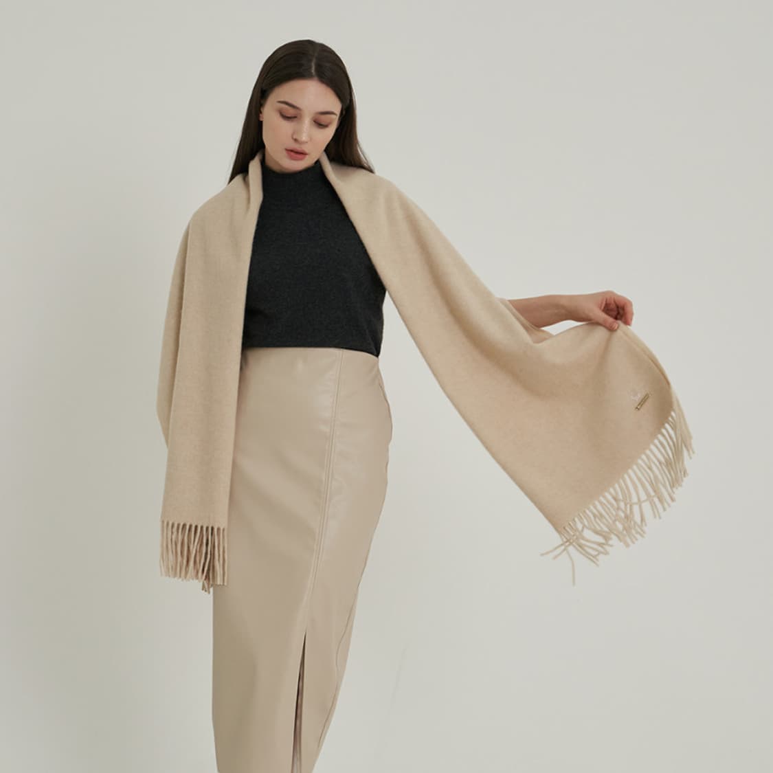 새상품)GOBI 오가닉 지블링 캐시미어100 산양자수 롱머플러 목도리-베 상품이미지2