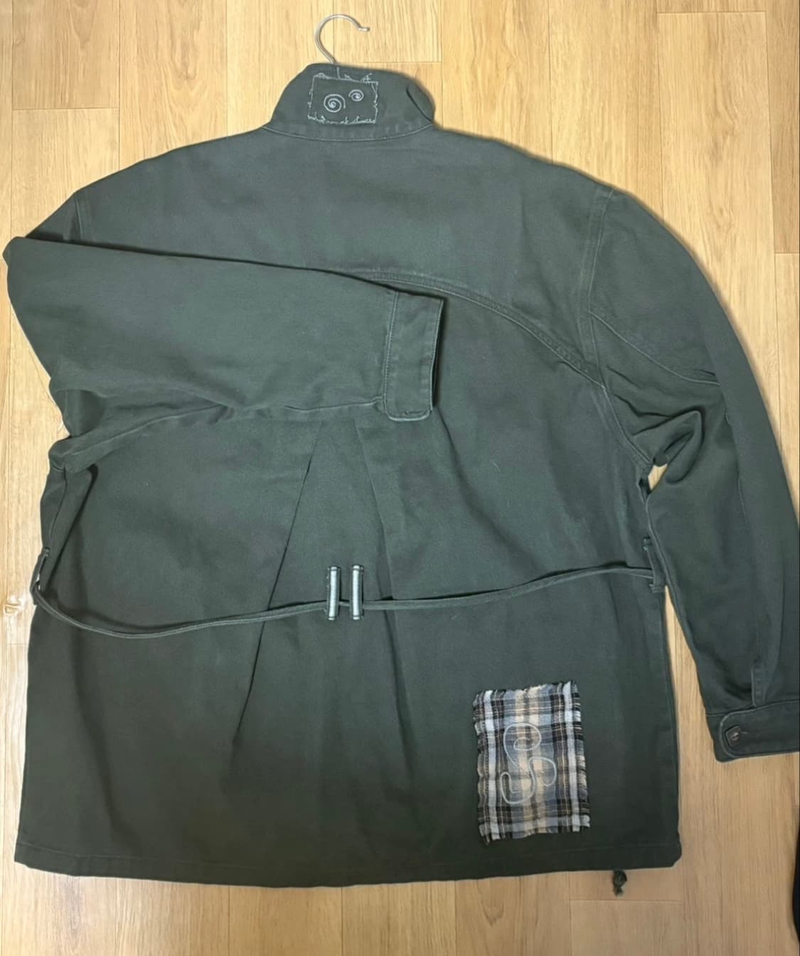 루나키후 하늘 체크 배색 워싱 코튼 자켓 (KHAKI) 상품이미지2