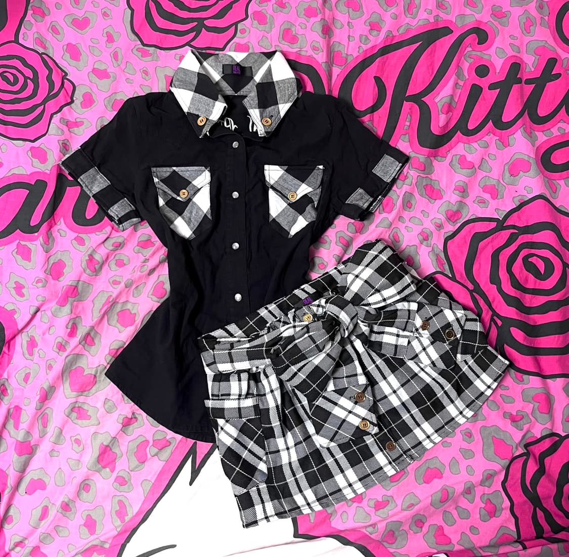 MA*RS마즈 핀터 긱시크 대장 블랙 체크 셋업 오네갸루 일본빈티지y2k 상품이미지2