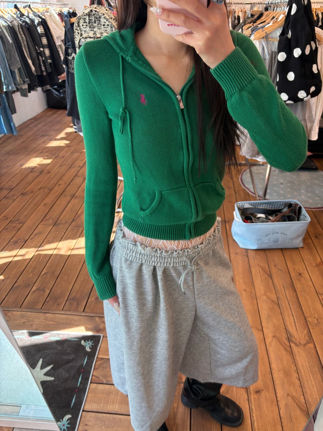 폴로 그린 니트 후드집업 상품이미지1