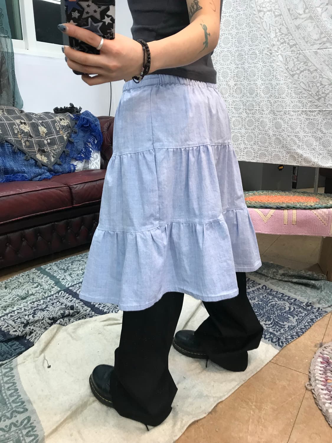 빈티지 여성 밴딩 연청 데님 캉캉스커트 상품이미지2