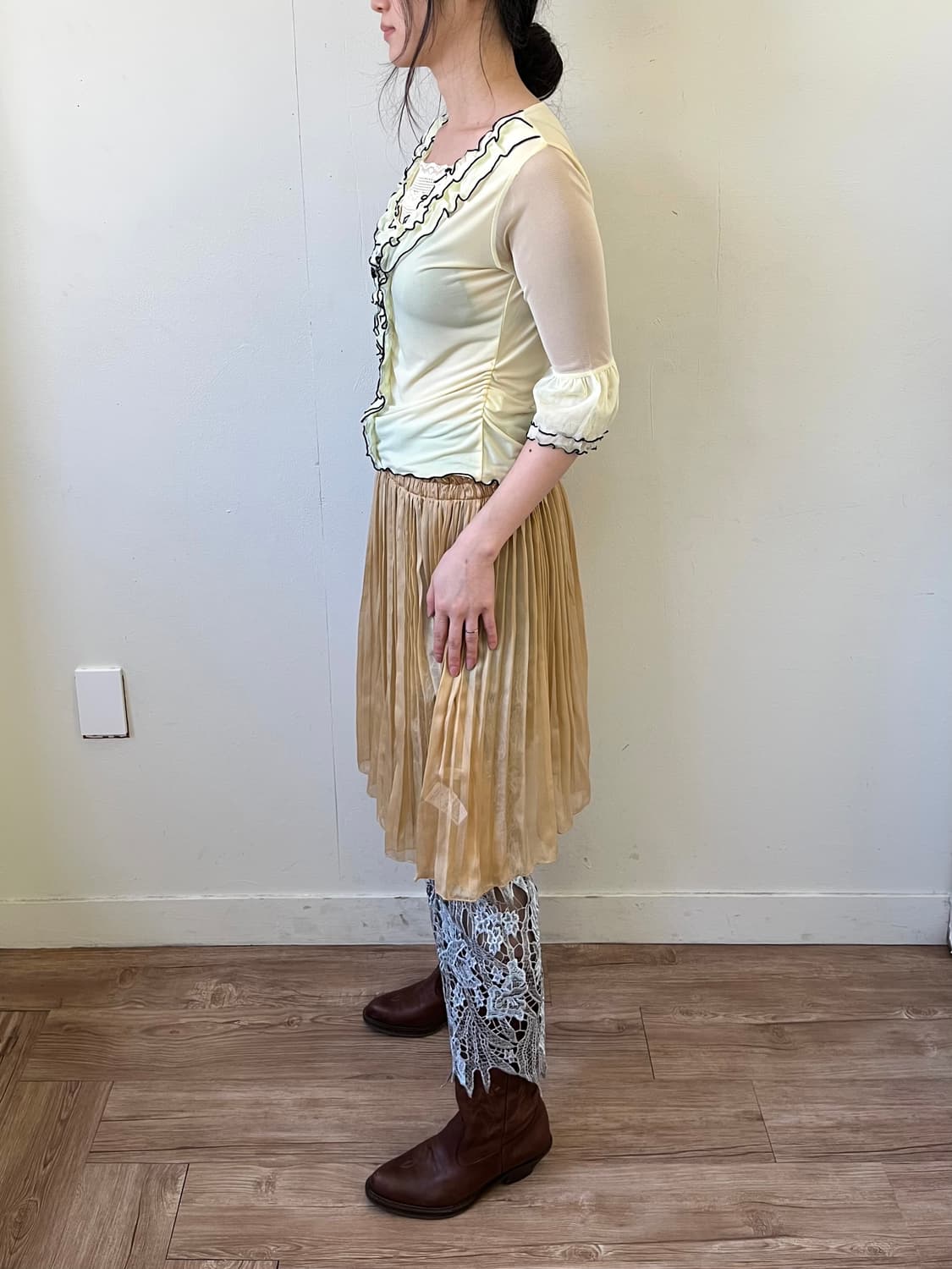 Japan vtg 엘로우 프릴 탑 상품이미지9