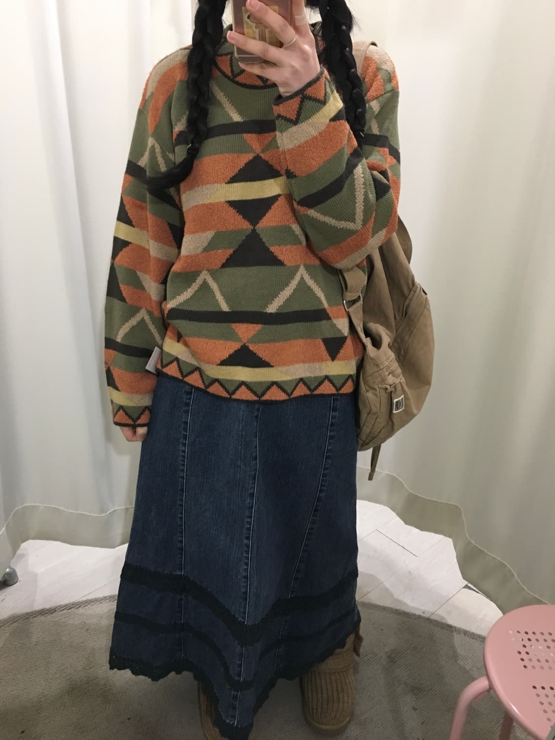 히피모리 레이스 데님 롱스커트 상품이미지5