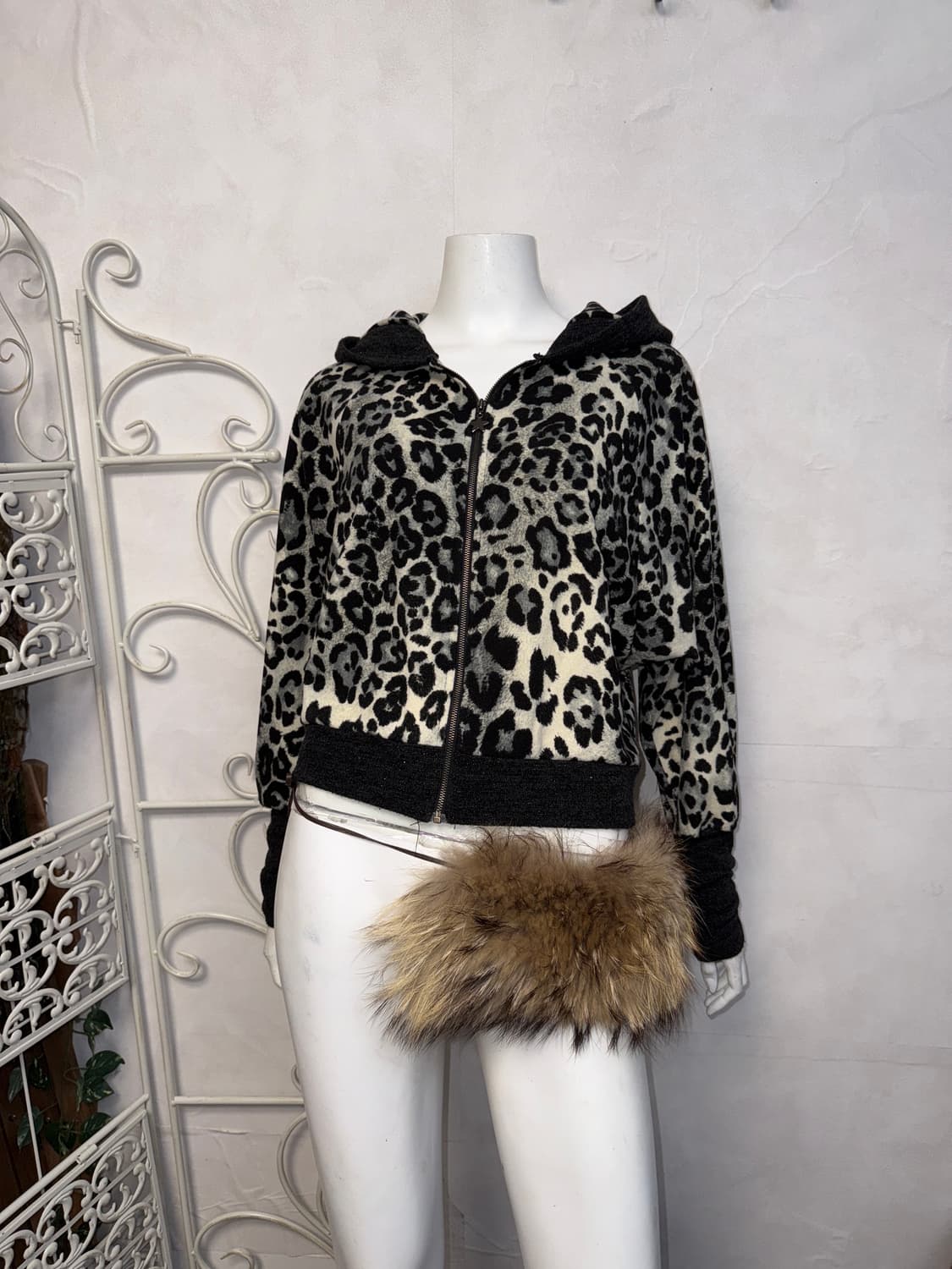 Gray leopard shirring warmer hood zipup 상품이미지4