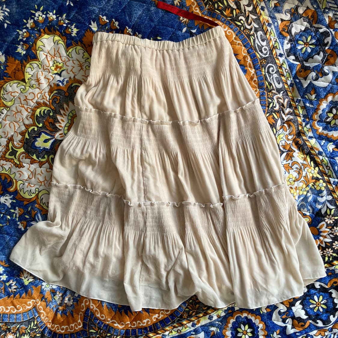 NOKO OHNO 크림 에크루 벨벳 셔링 플리츠 레이어드 스커트 치마 상품이미지1