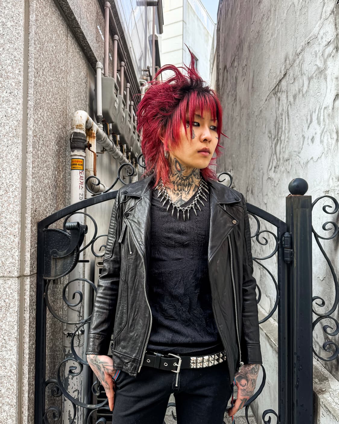 Black Embroidery Leather Rider Jacket  상품이미지6