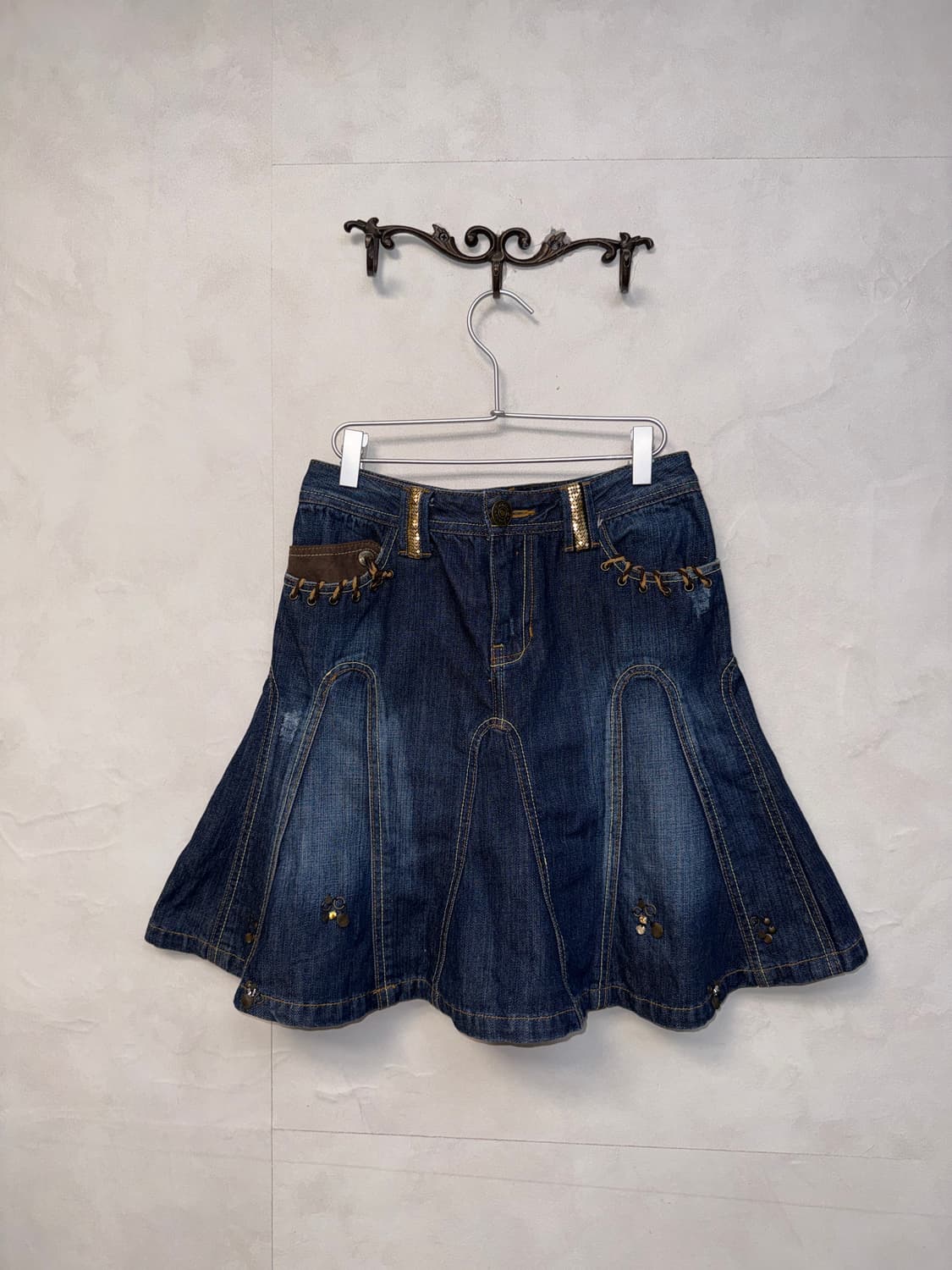 BanilaB denim western stitch pleats sk 상품이미지1