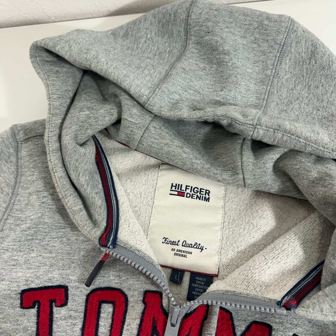 우먼L 타미힐피거 데님 그레이 빅로고 스웻코튼 후드집업 상품이미지4
