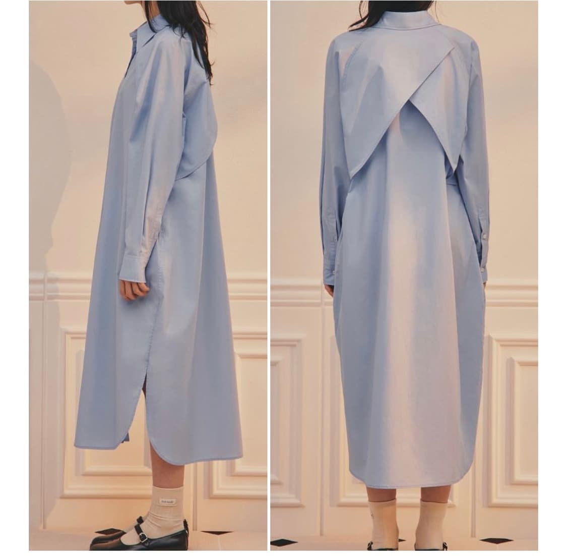 아비에무아 볼레로 레이어드 셔츠 원피스 블루 1회착 상품이미지2