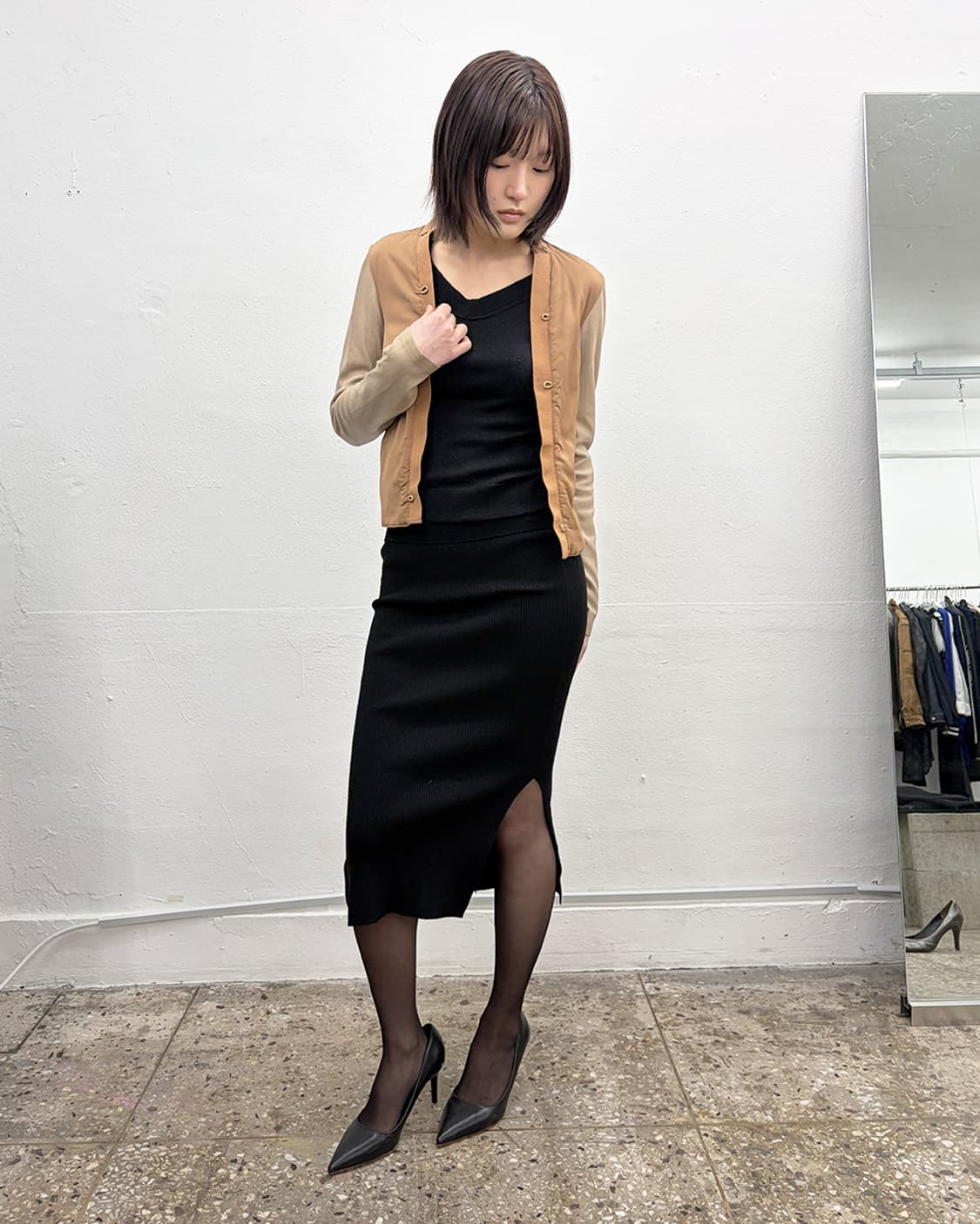 닐바렛 레더-슬리브 가디건 상품이미지4