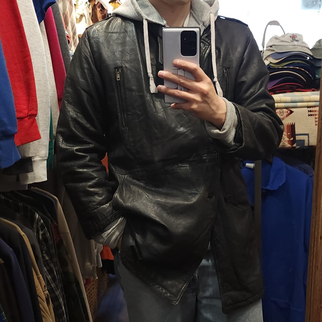 90s 프랑스 빈티지 가죽자켓 빈티지 바이커 레더자켓 블랙 50 상품이미지10