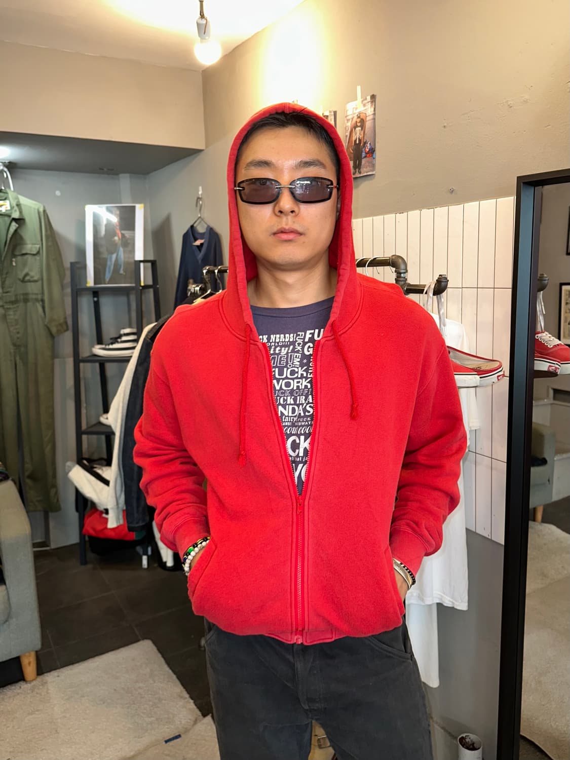 90‘s Koshino Junko logo red hood zip-up 상품이미지3