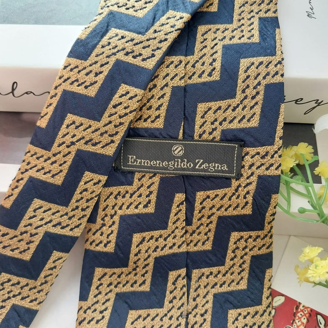 제냐 실크 골드 지그재그 패턴 넥타이 9.6cm A+등급 A1474
 상품이미지7