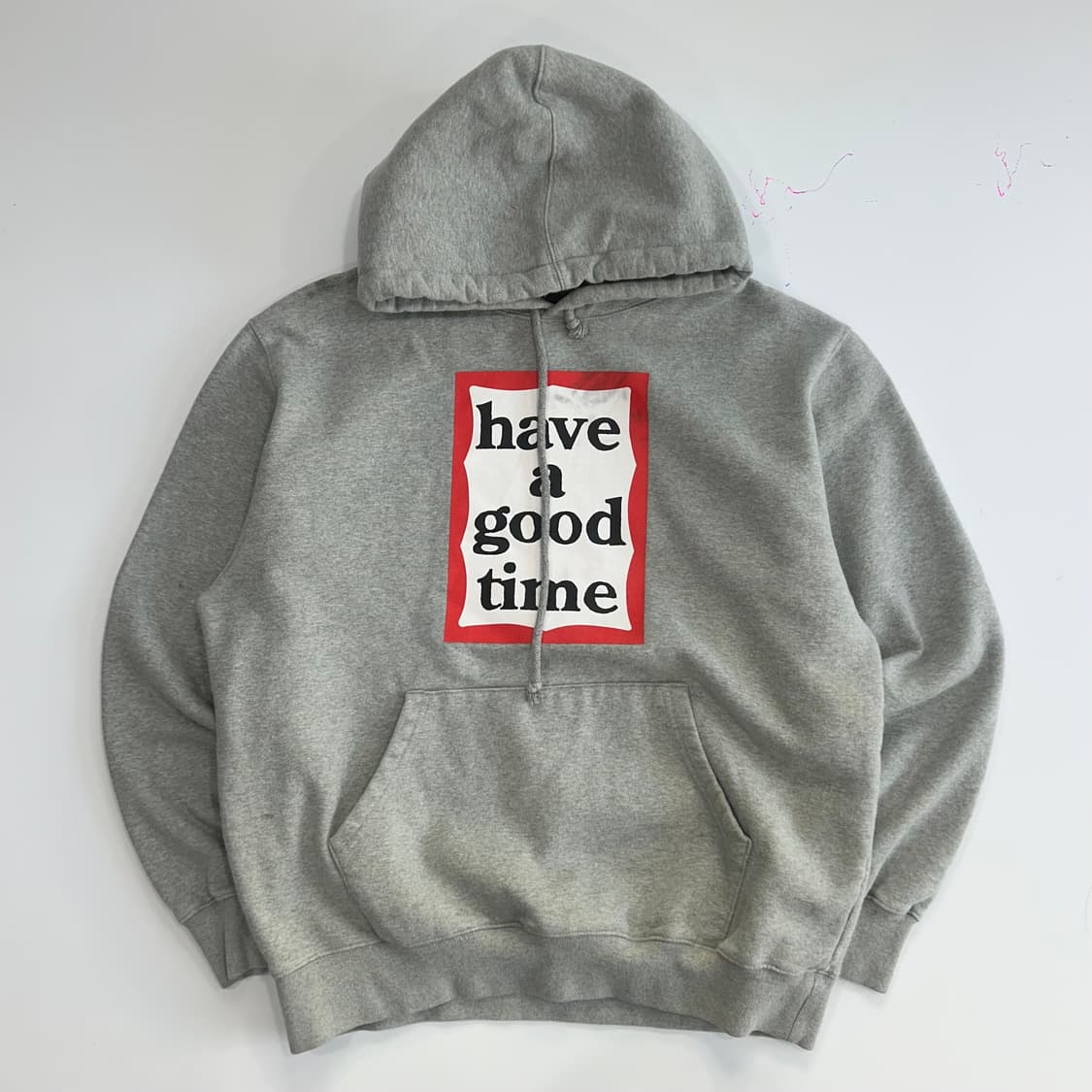 Have a good time 해브어굿타임 레드로고 그레이 후드티  상품이미지3