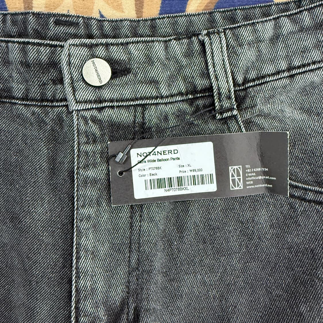 (XL)낫포너드 NOT4NERD 와이드 흑청데님팬츠(새상품) 상품이미지2