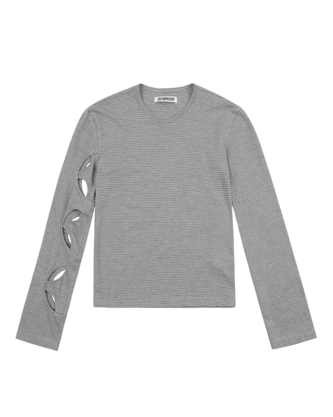 Pink & Khaki Stripe Long Sleeve Cutout T 상품이미지1