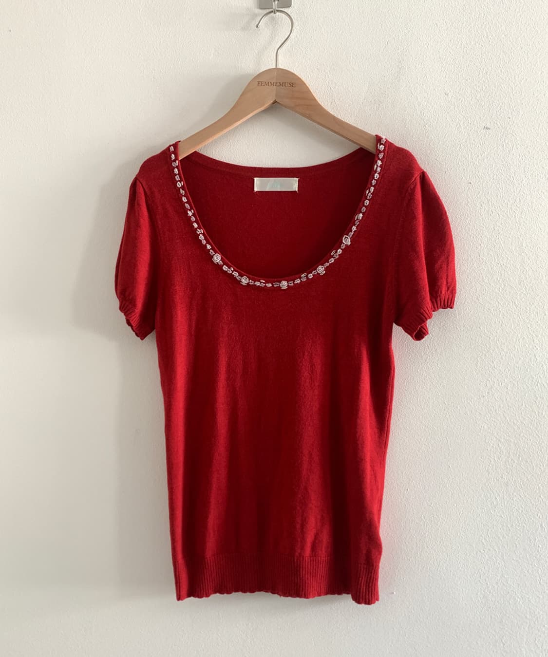 (Vintage)beads u neck knit(red) 상품이미지1