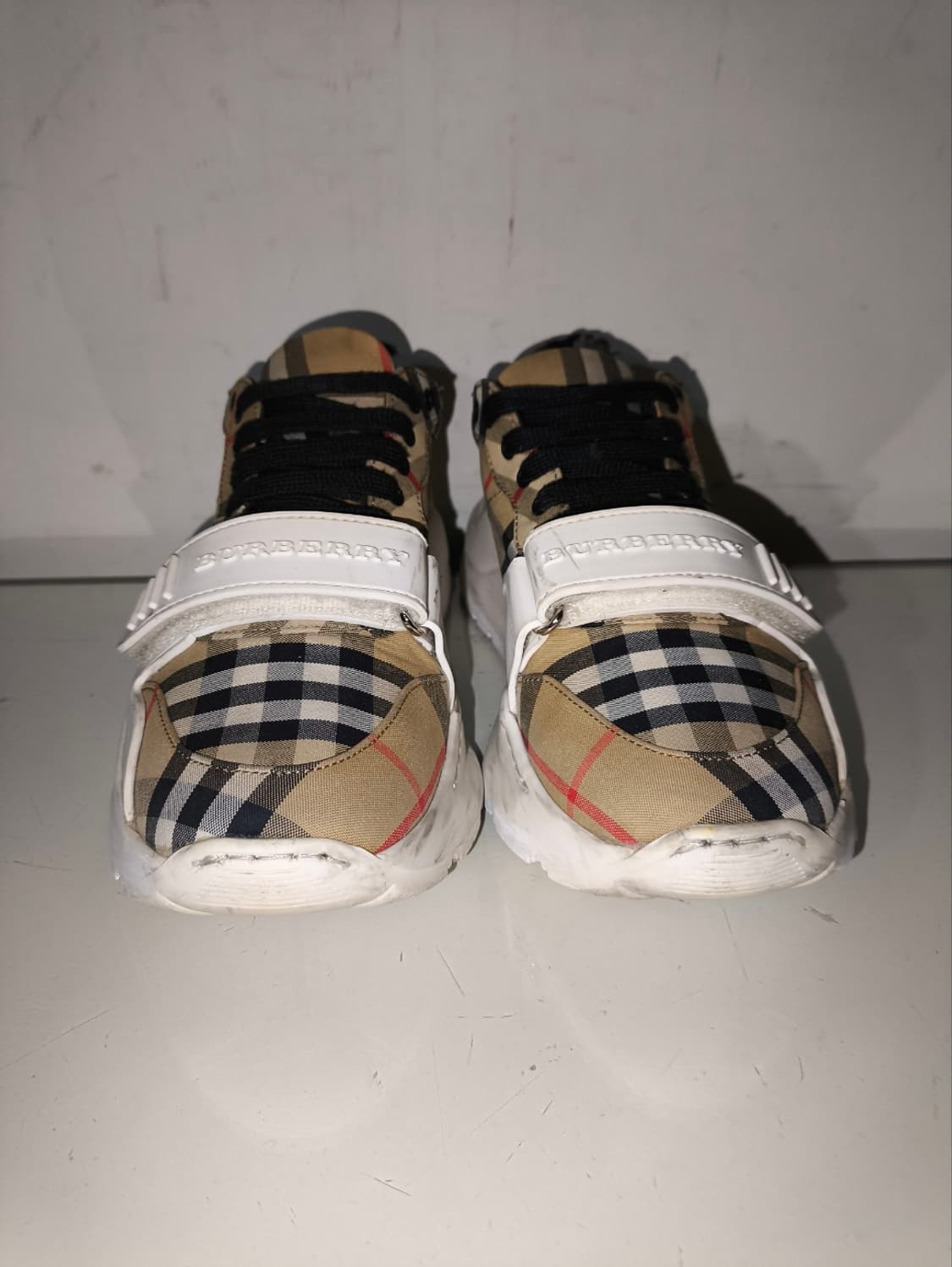 37 240mm 버버리 체크 빈티지 스니커즈 밸크로 상품이미지3