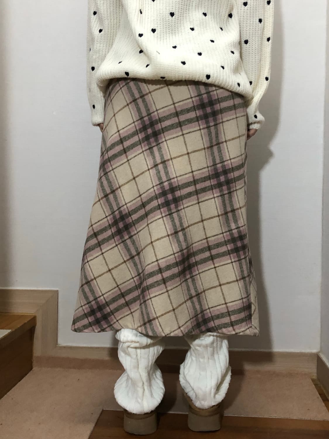 빈티지 화이트 핑크 울 롱 스커트 상품이미지6