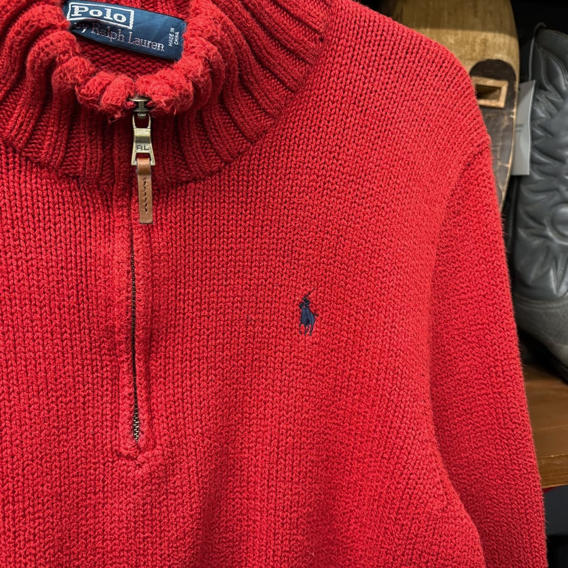 90s 폴로 랄프로렌 청키립 하프집업 코튼 니트 스웨터 레드 N633 상품이미지5