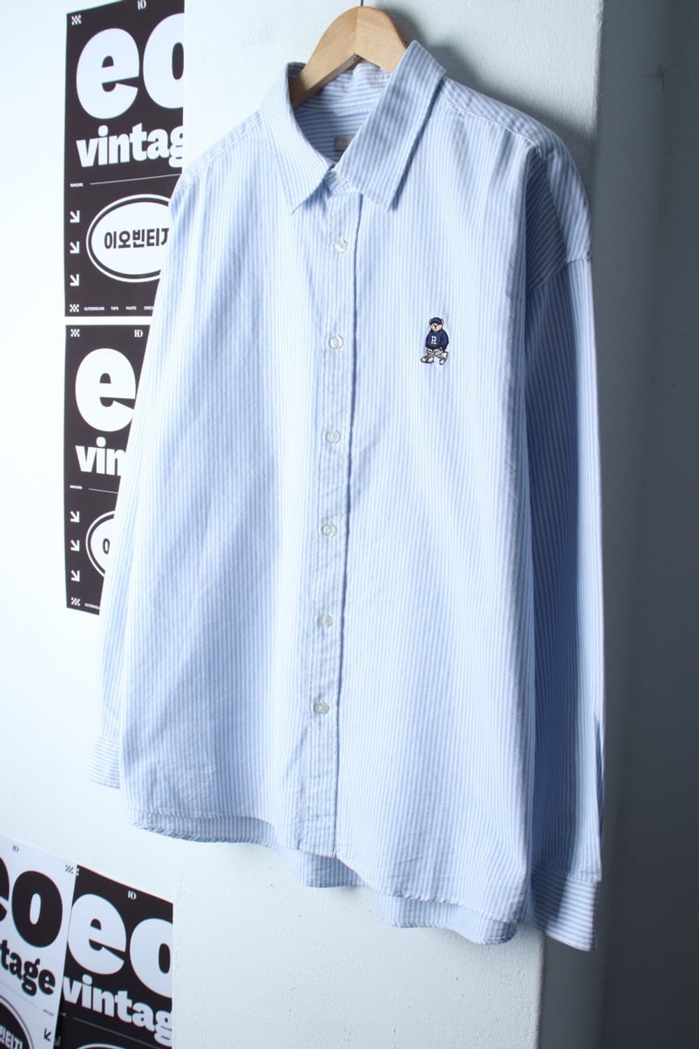 (XL-2XL) 스파오 셔츠 남방 옥스포드 스트라이프 연블루-H32353 상품이미지1