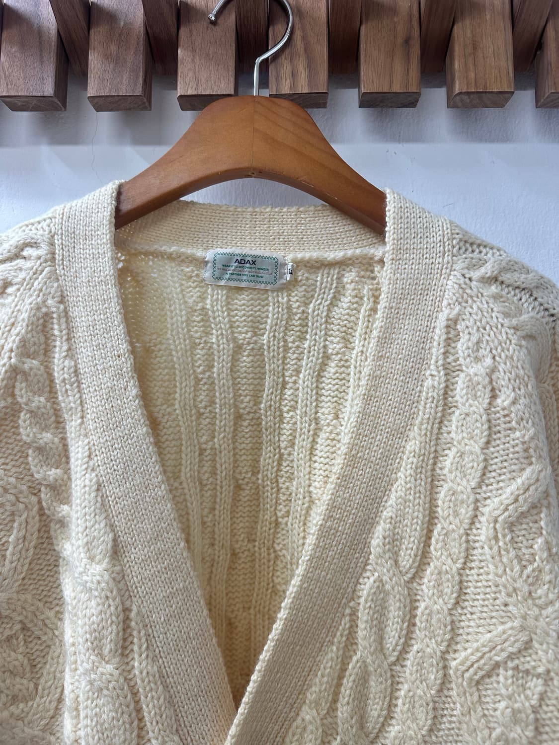 일본빈티지 ADAX 울 100% 아란 피셔맨 케이블 스웨터 니트 가디건 상품이미지2