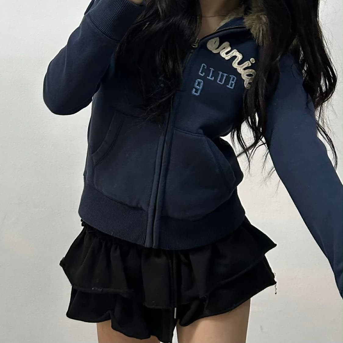 후아유 y2k 후드 퍼 울프죠 대대장 자켓 걸즈 후드집업(S) 상품이미지3
