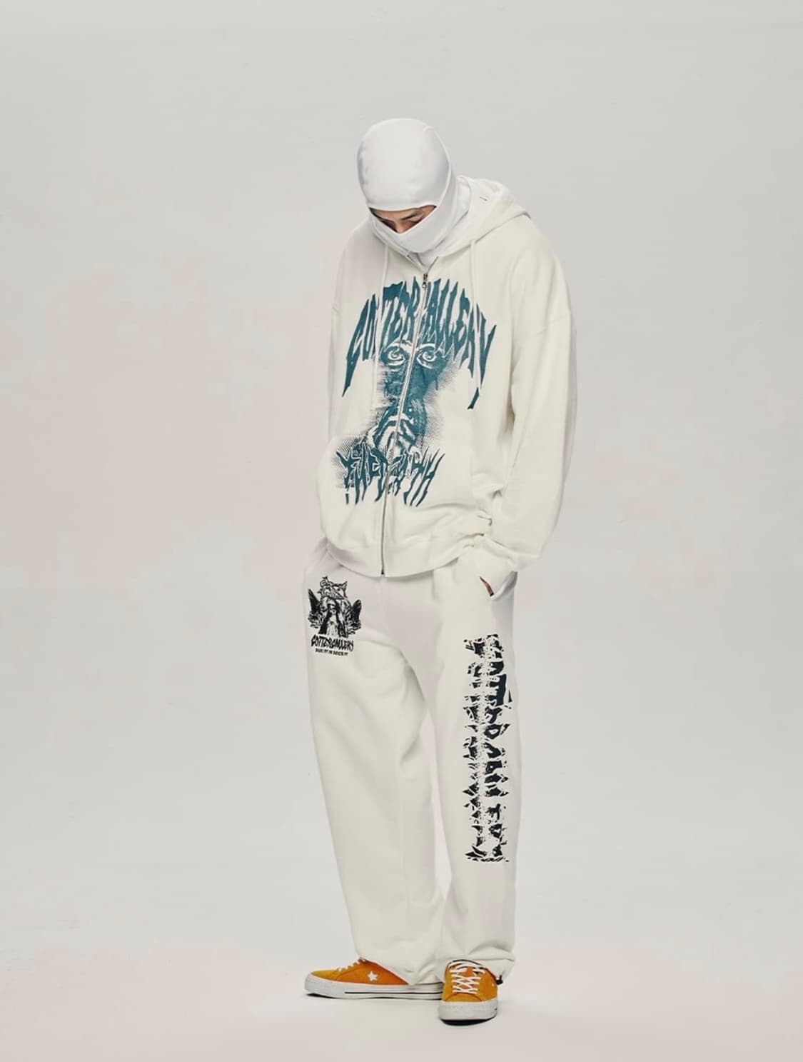 가터갤러리 프린팅 화이트 스트링 스웨트 팬츠 바지 M 상품이미지4