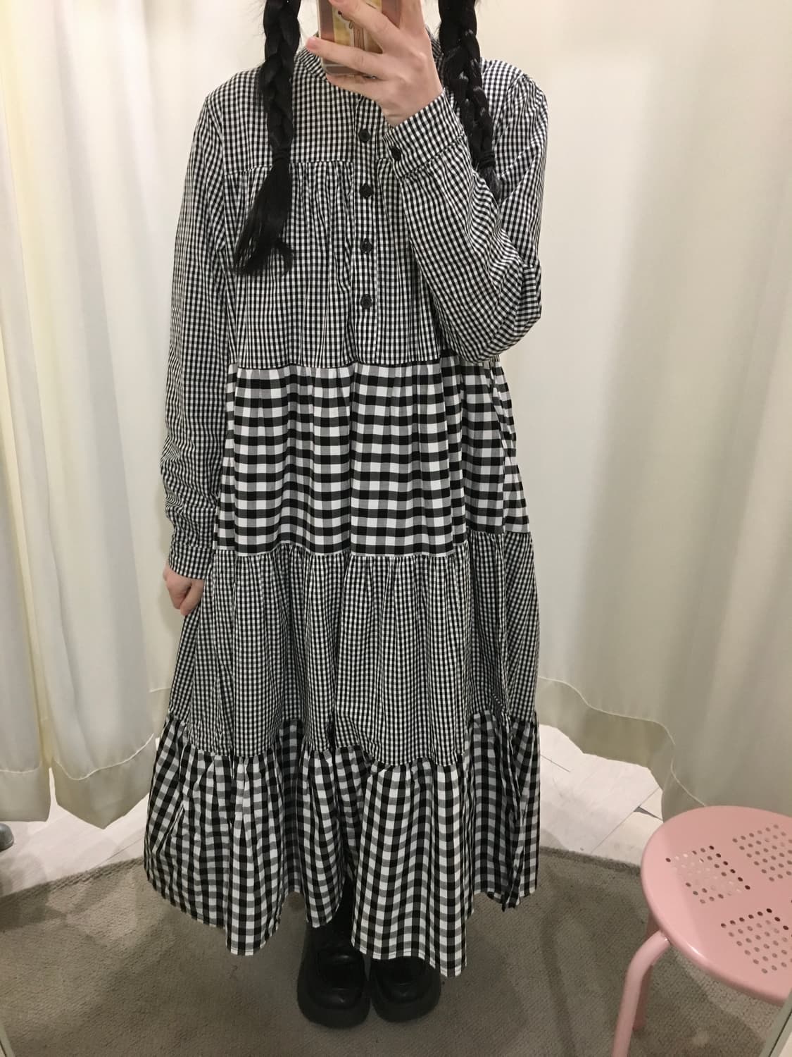 패치 체크 롱원피스 상품이미지5