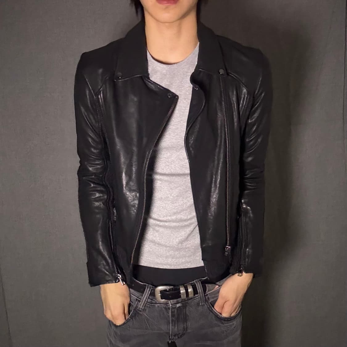 opium 양가죽 사선 집업 자켓 상품이미지4