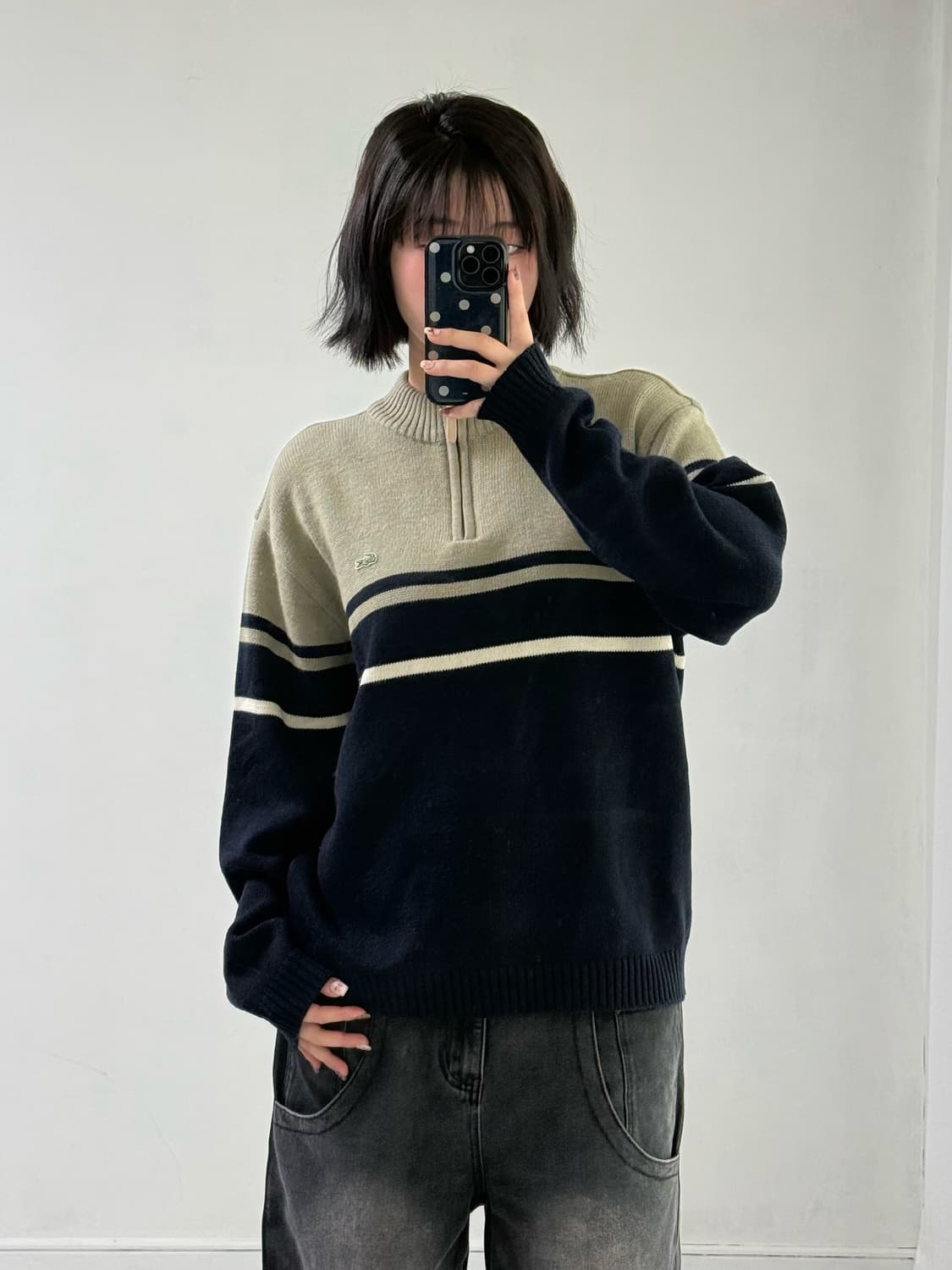 라코스테 카키 네이비 니트 반집업 상품이미지2