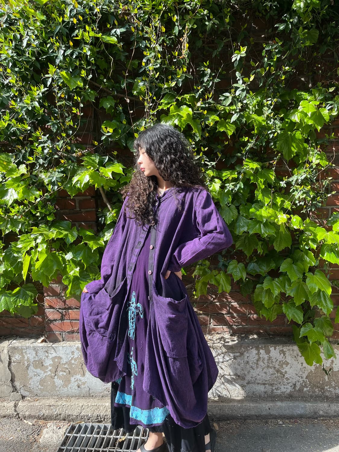 다크 보라 워싱 아웃 포켓 주머니 가디건 상품이미지2