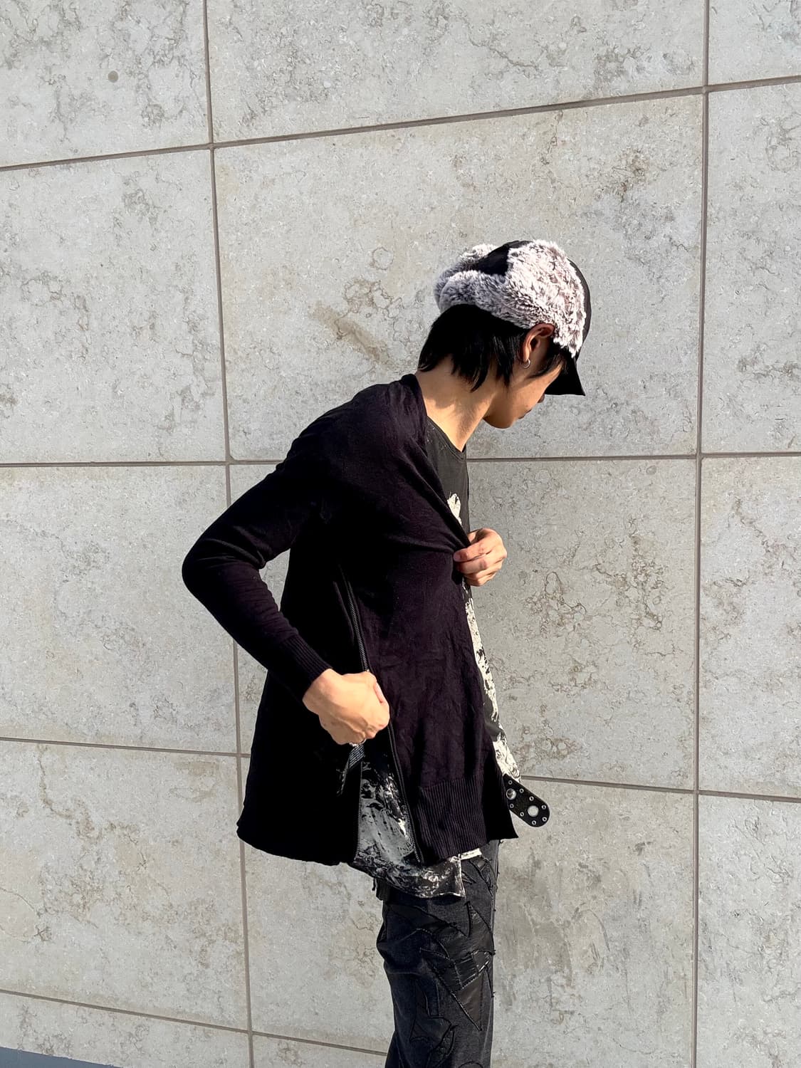 “Vintage” Zipper detail Black Cardigan 상품이미지6