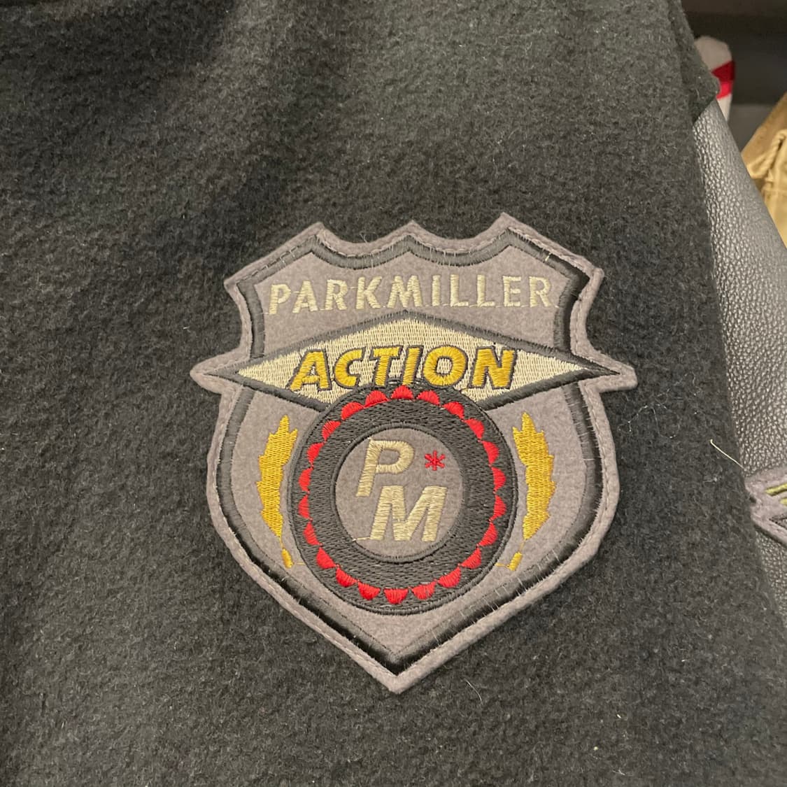 90s 파크 밀러 빅 자수 패치 레더 암 바시티 자켓 상품이미지3