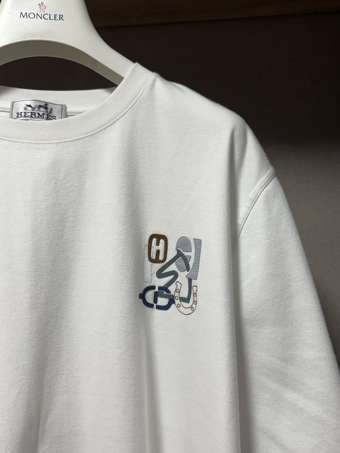 에르메스 H 퍼즐 램스킨 디테일 코튼 크루넥 티셔츠 화이트 L 상품이미지5