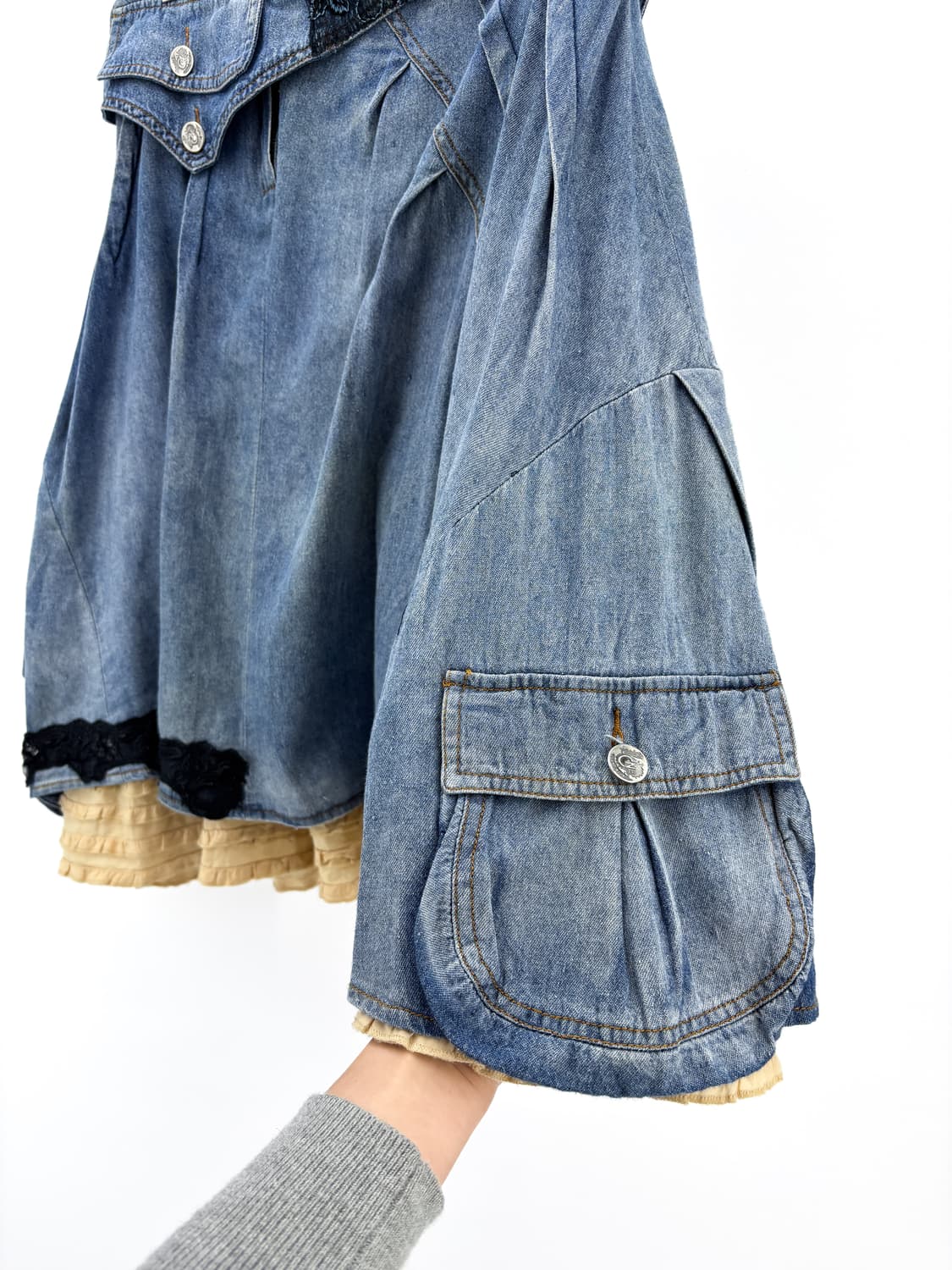 빈티지 패치워크 데님 레이어드 스커트 상품이미지3