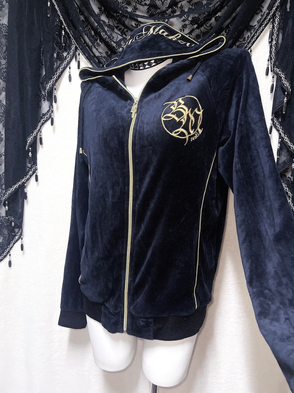 벨벳 후드집업 저지 고스 펑크 y2k 와투케 오네갸루 글리터 그런지 핀터 상품이미지2