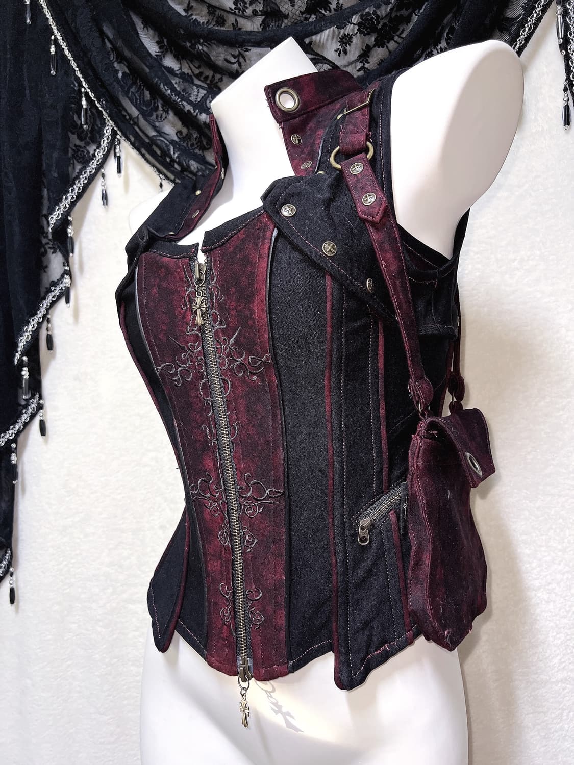 오즈온 크로스 아일렛 레이스업 코르셋뷔스티에 고스펑크 고딕 오리엔탈 핀터 상품이미지2