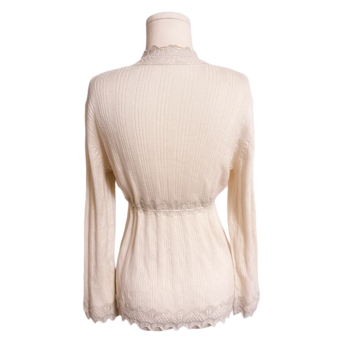 일본 히메갸루 딱붙 브이넥 골지 레이스 디테일 리본 포인트 긴팔티  상품이미지3